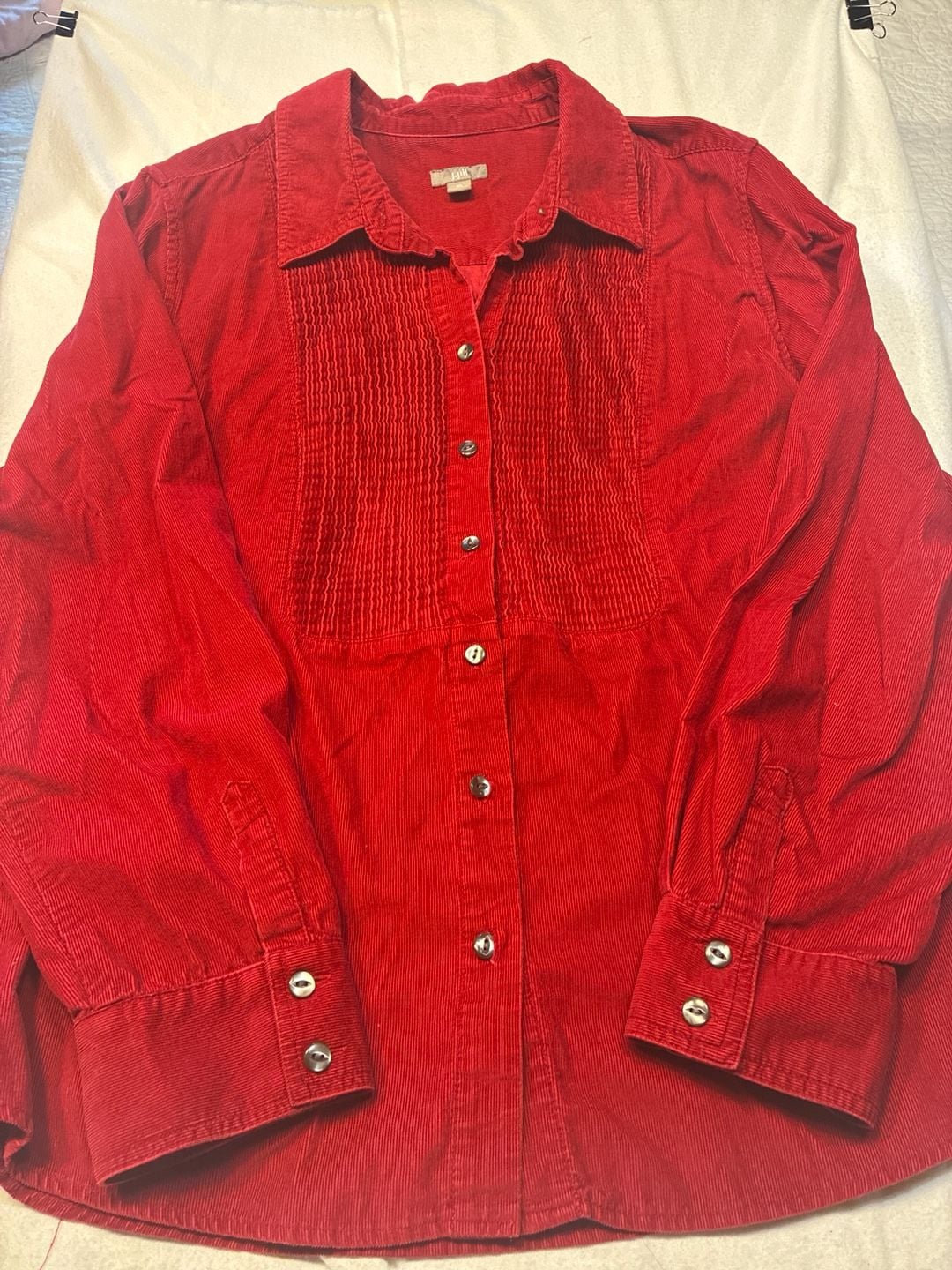 J. Jill Red Corduroy Pintuck Button Down Shirt Size Xl